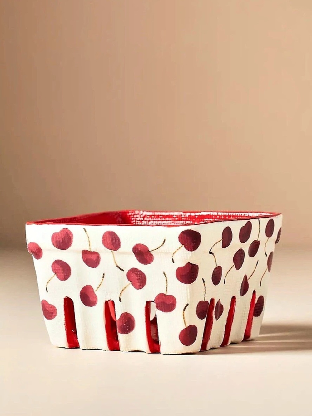 Anthropologie Fruta Stoneware Cherry Basket Print